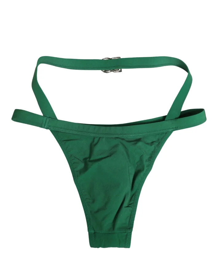 Dolce &amp; Gabbana Green Logo Plaque Nylon Brief Panty Underwear