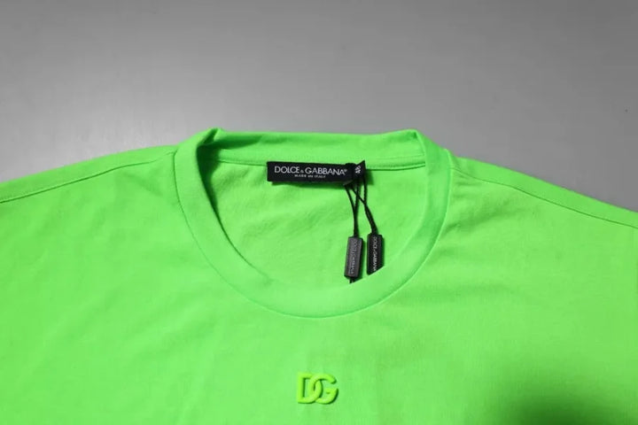 Dolce &amp; Gabbana Green Logo Polyester Crew Neck T-shirt