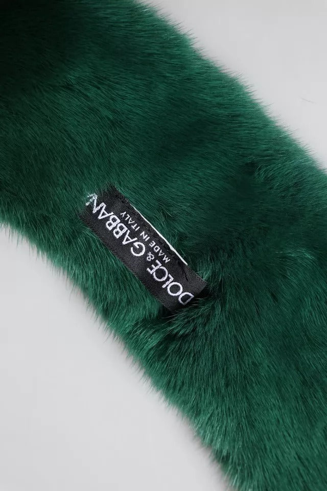 Dolce &amp; Gabbana Green Mink Fur Collar Women Neck Wrap Scarf