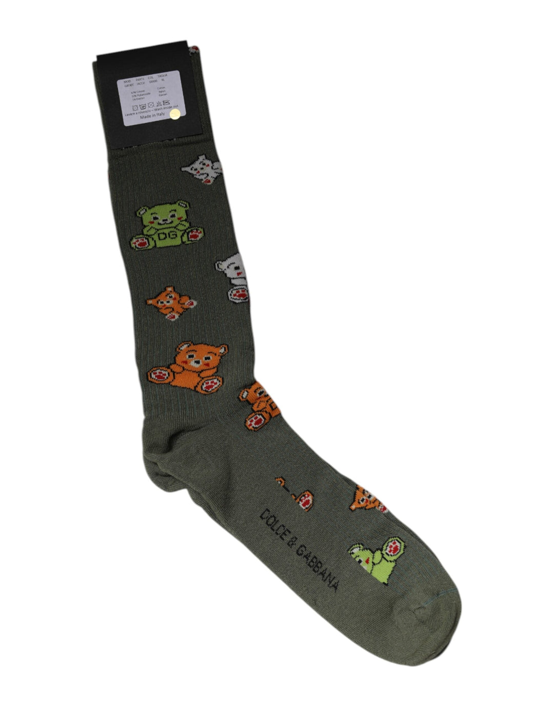 Dolce &amp; Gabbana Green Nylon Dg Bear Printed Mid Calf Socks