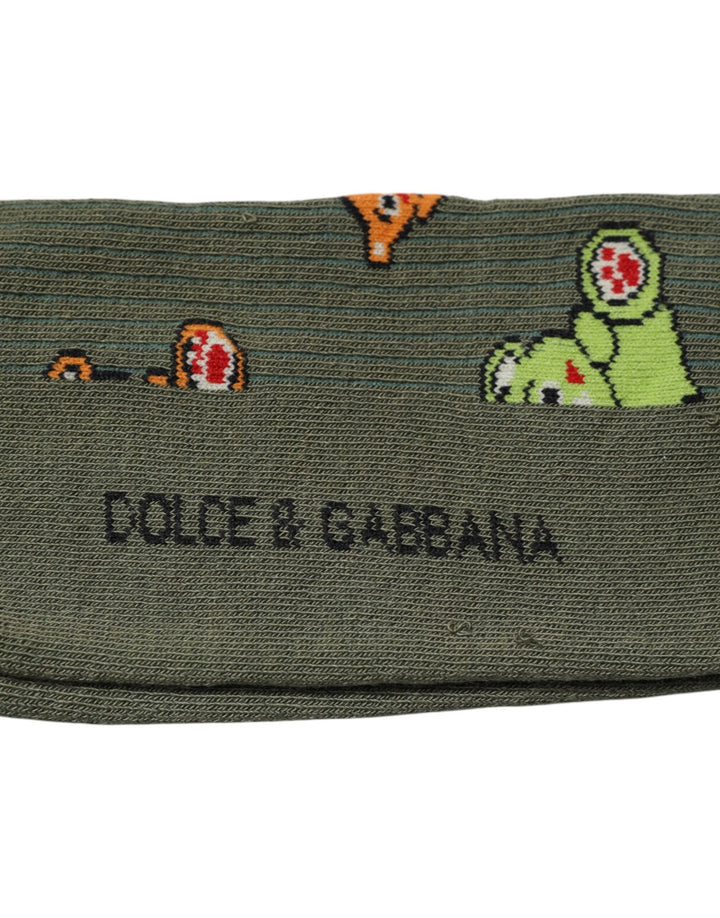 Dolce &amp; Gabbana Green Nylon Dg Bear Printed Mid Calf Socks