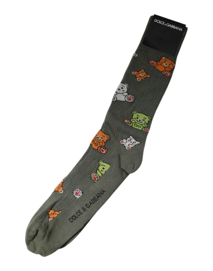 Dolce &amp; Gabbana Green Nylon DG Bear Printed Mid Calf Socks
