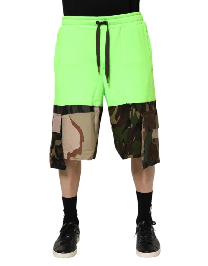 Dolce &amp; Gabbana Green Patchwork Cargo Bermuda Men Shorts