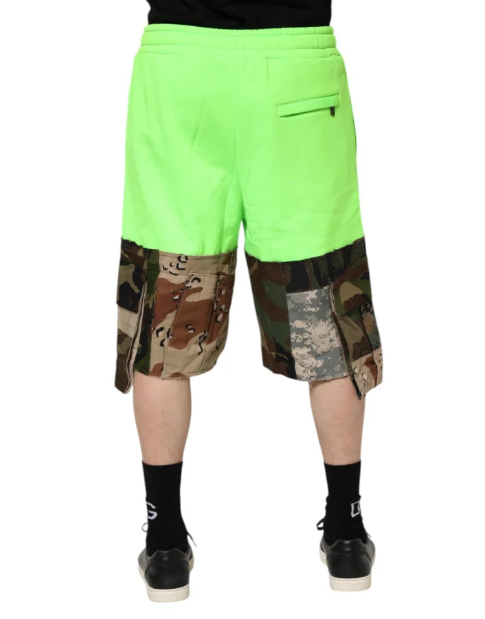 Dolce &amp; Gabbana Green Patchwork Cargo Bermuda Men Shorts