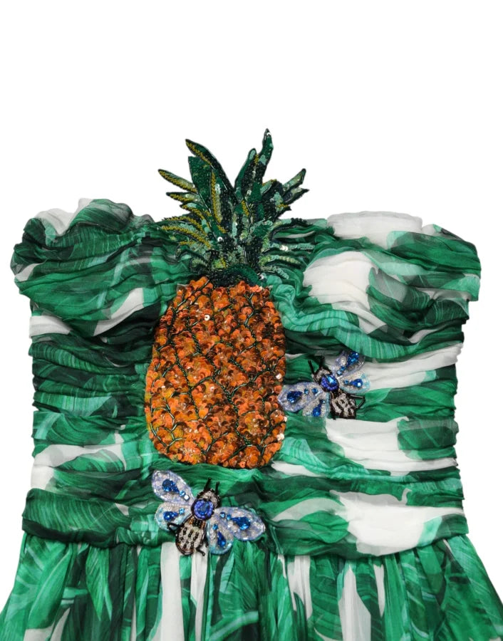 Dolce &amp; Gabbana Green Pineapple Embellished BananaLeaf Dress