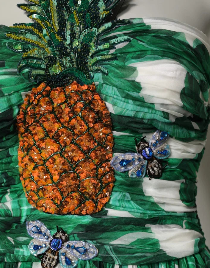 Dolce &amp; Gabbana Green Pineapple Embellished BananaLeaf Dress