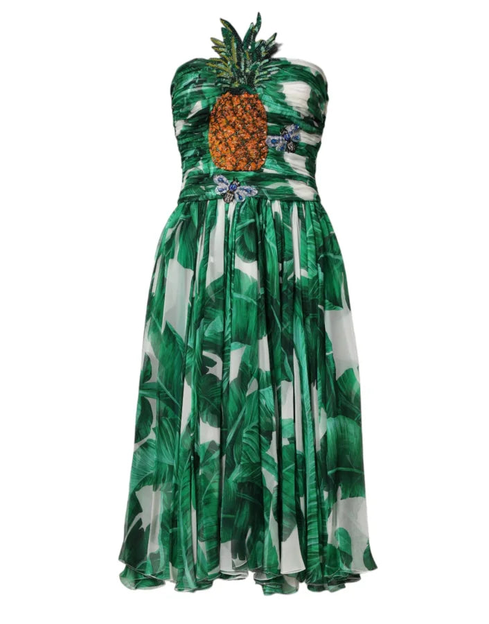 Dolce &amp; Gabbana Green Pineapple Embellished BananaLeaf Dress