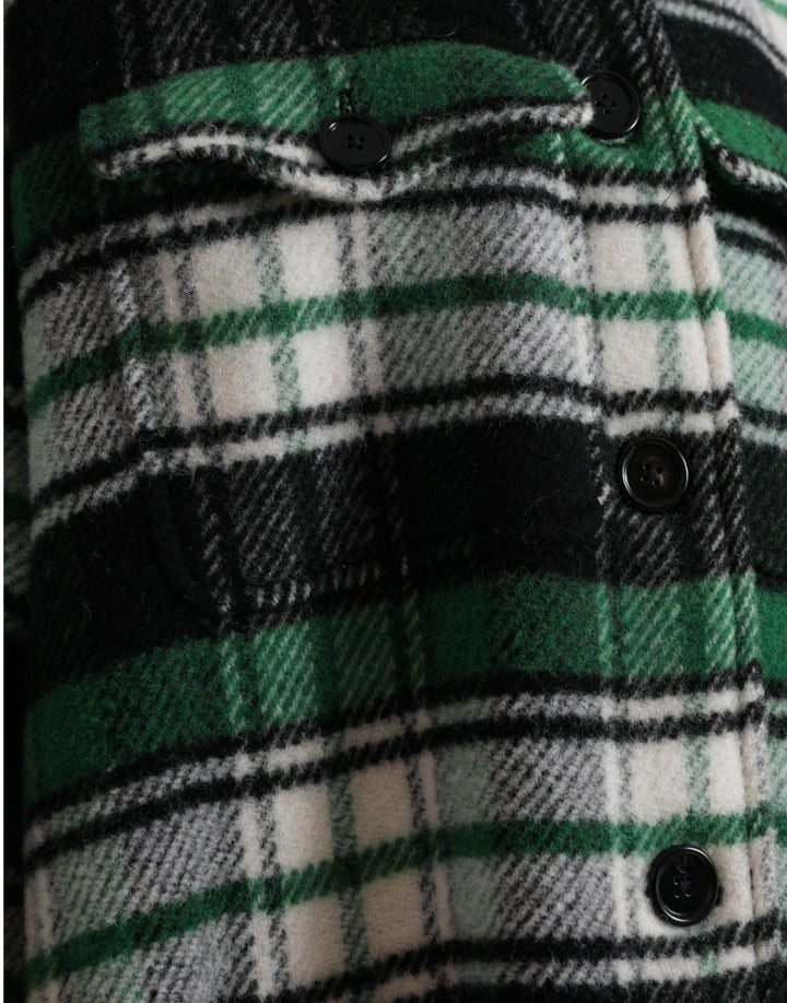 Dolce &amp; Gabbana Trench Coats - Green Plaid Long Sleeve Casual Coat Jacket