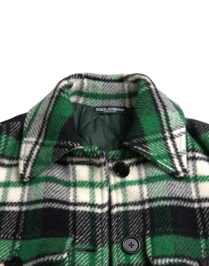 Dolce &amp; Gabbana Trench Coats - Green Plaid Long Sleeve Casual Coat Jacket