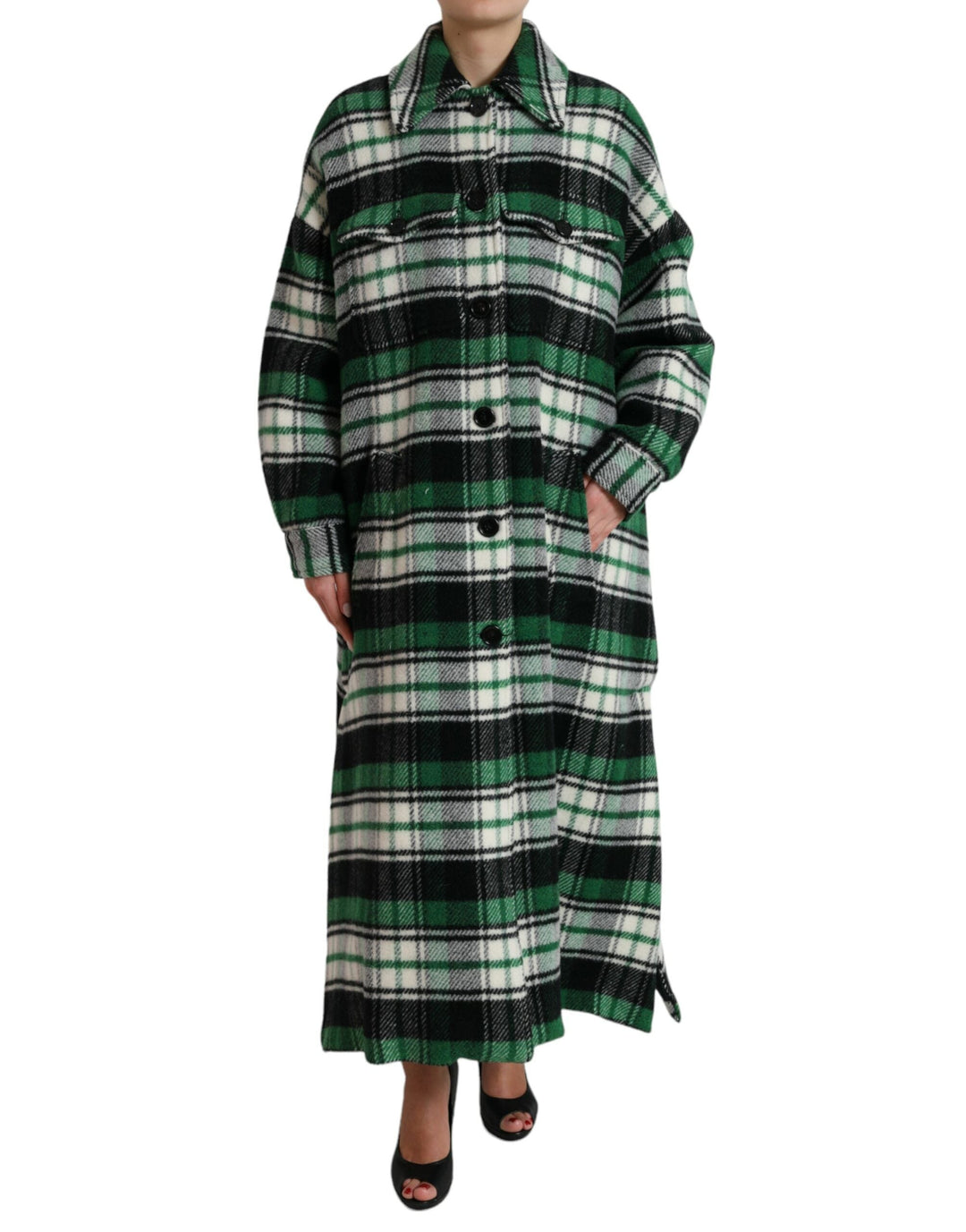 Dolce &amp; Gabbana Trench Coats - Green Plaid Long Sleeve Casual Coat Jacket
