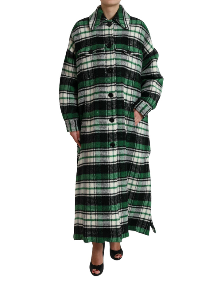 Dolce &amp; Gabbana Trench Coats - Green Plaid Long Sleeve Casual Coat Jacket