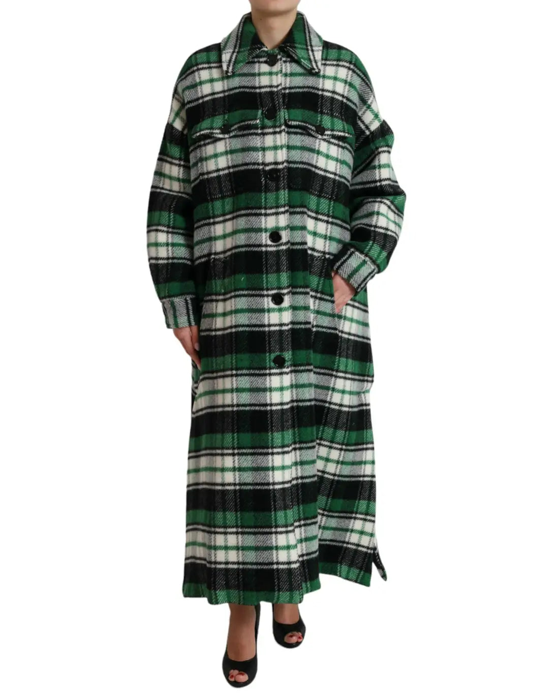 Dolce &amp; Gabbana Green Plaid Long Sleeve Casual Coat Jacket