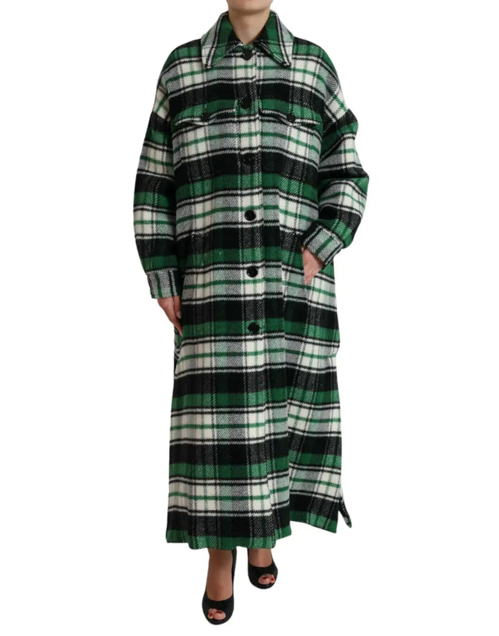Dolce &amp; Gabbana Green Plaid Long Sleeve Casual Coat Jacket