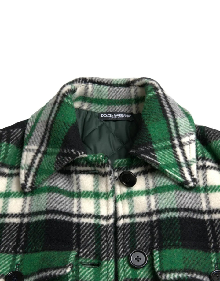 Dolce &amp; Gabbana Green Plaid Long Sleeve Casual Coat Jacket