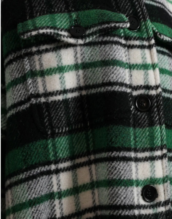 Dolce &amp; Gabbana Green Plaid Long Sleeve Casual Coat Jacket