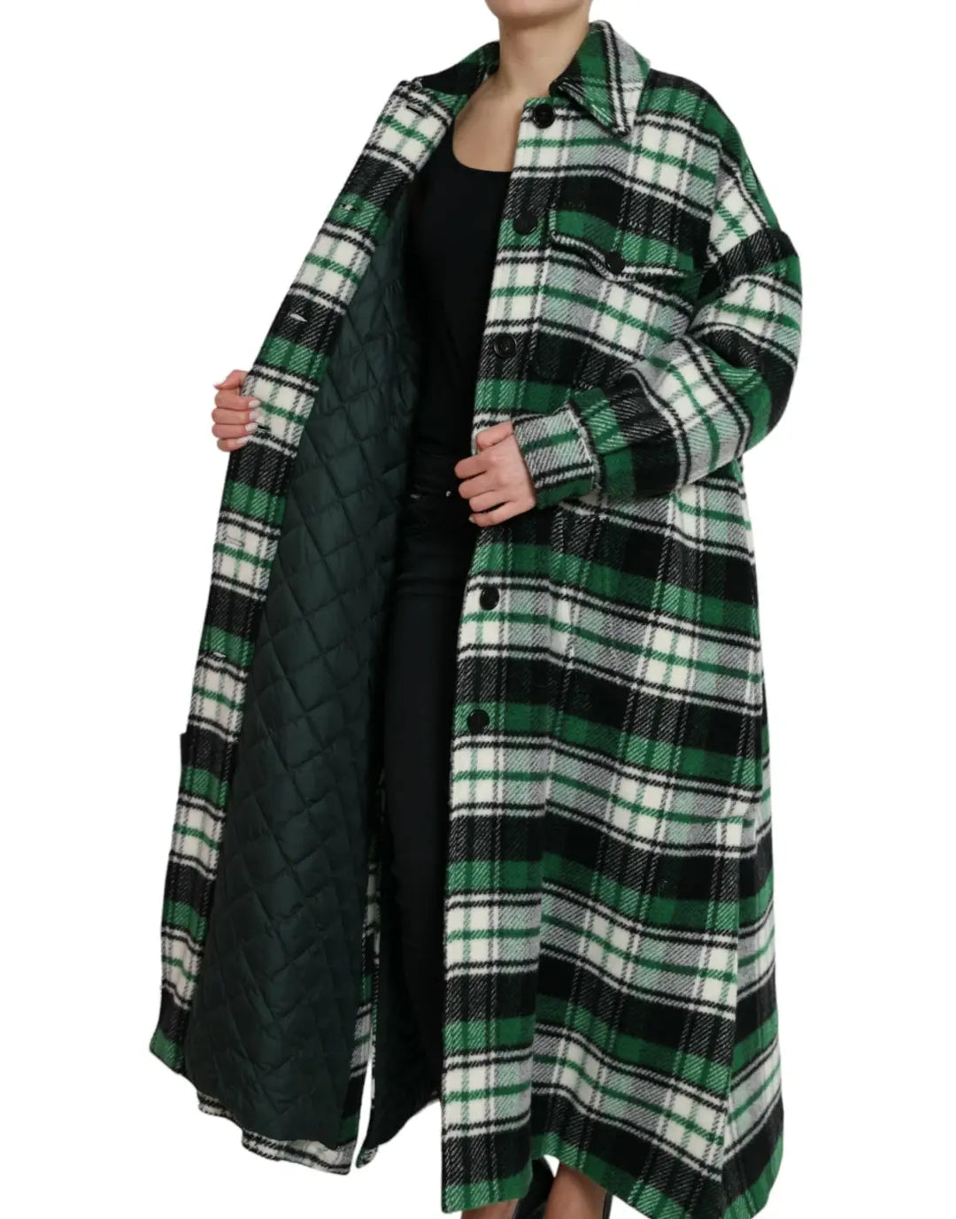 Dolce &amp; Gabbana Green Plaid Long Sleeve Casual Coat Jacket
