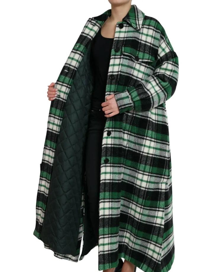 Dolce &amp; Gabbana Green Plaid Long Sleeve Casual Coat Jacket