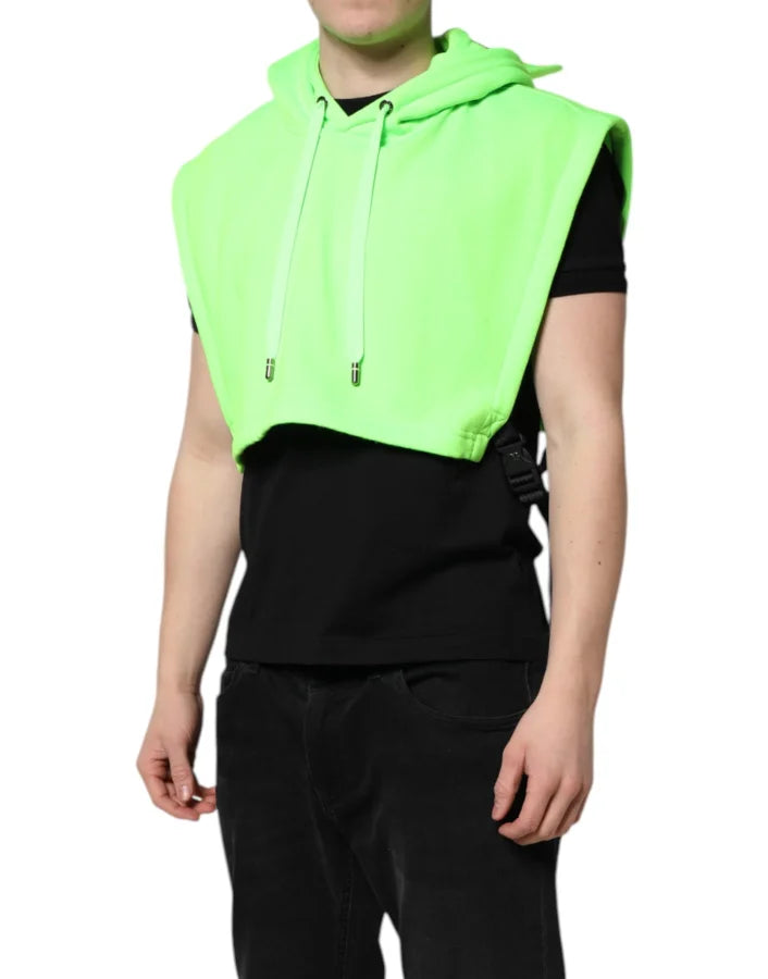 Dolce &amp; Gabbana Green Polyester Hooded Sportswear Vest Sweater
