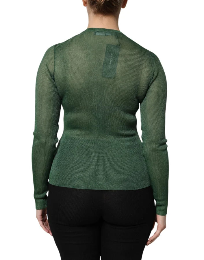 Dolce &amp; Gabbana Green Polyester Long Sleeves Cardigan Sweater