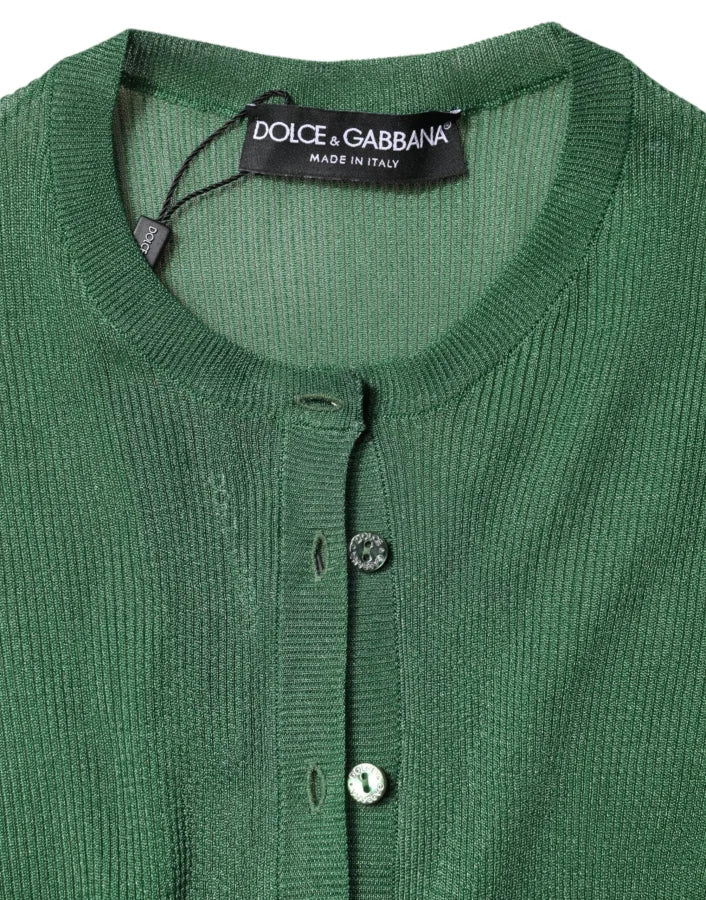 Dolce &amp; Gabbana Green Polyester Long Sleeves Cardigan Sweater