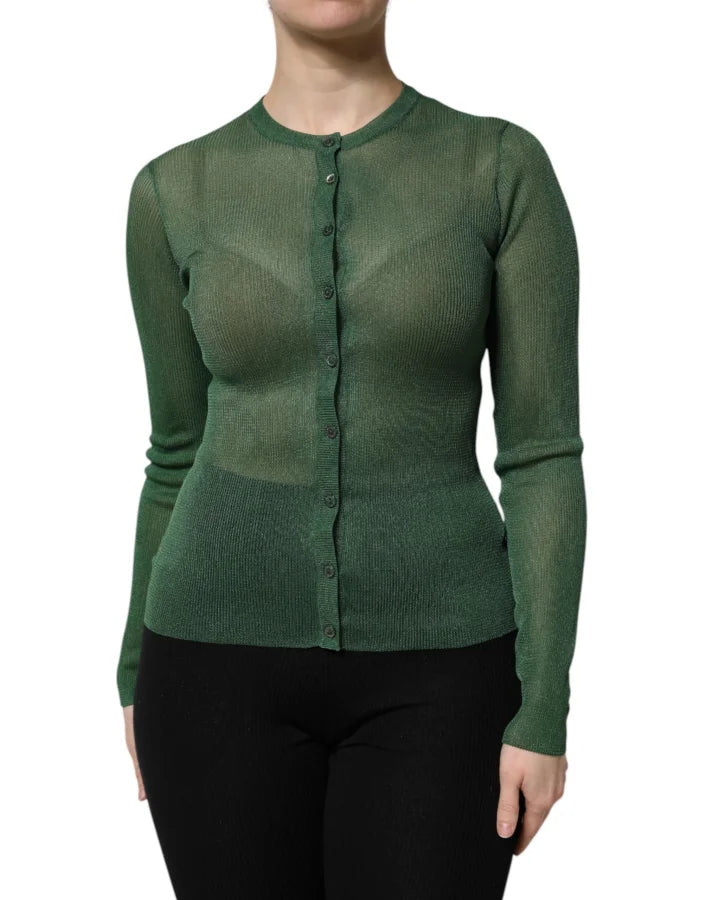 Dolce &amp; Gabbana Green Polyester Long Sleeves Cardigan Sweater