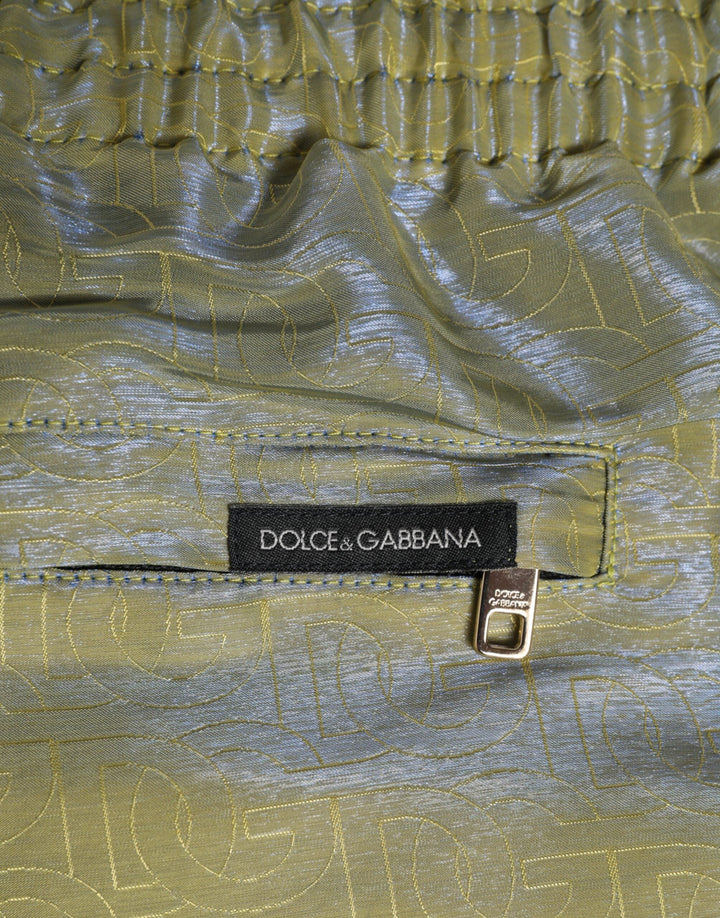 Dolce &amp; Gabbana Green Polyester Metallic Logo Print Men Swimwear