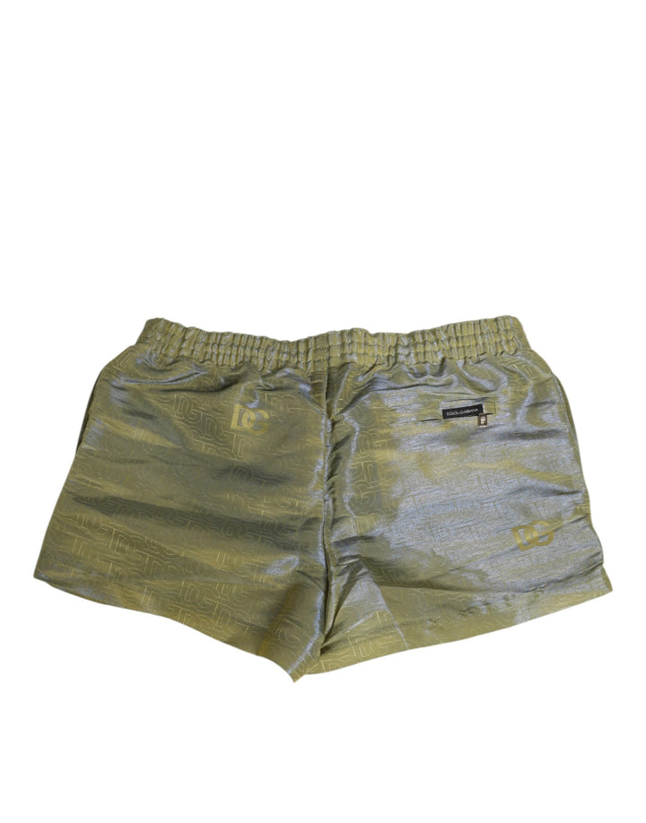 Dolce &amp; Gabbana Green Polyester Metallic Logo Print Men Swimwear