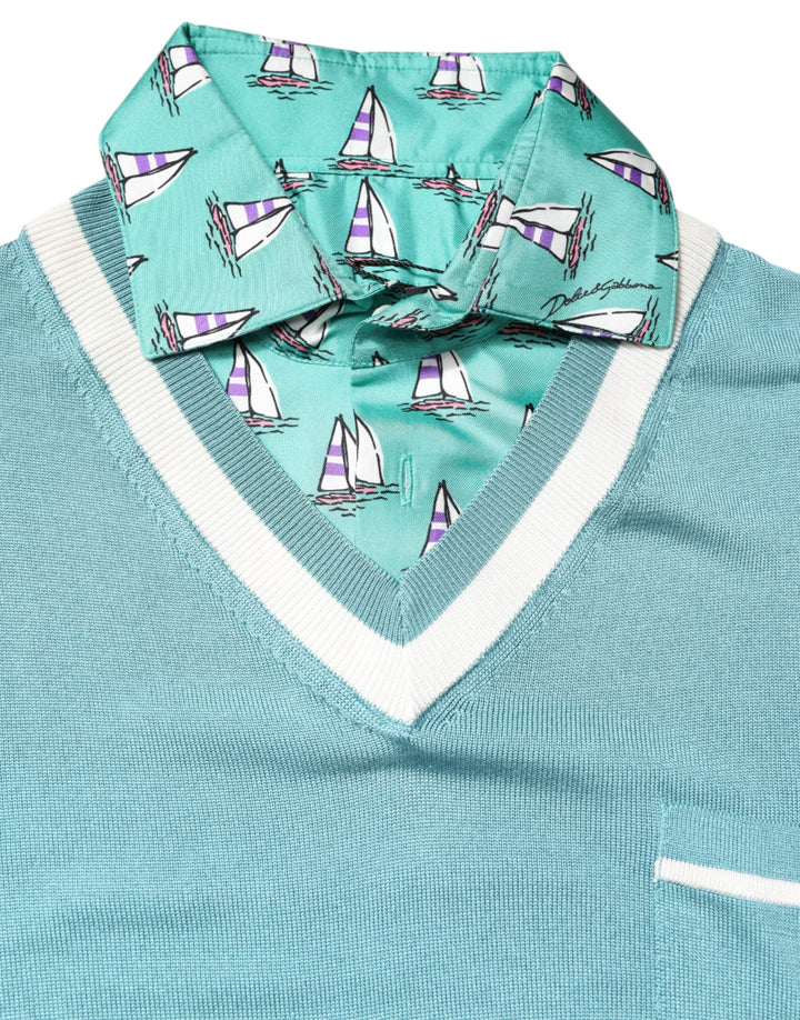 Dolce &amp; Gabbana Green Printed Collared Short Sleeve T-shirt