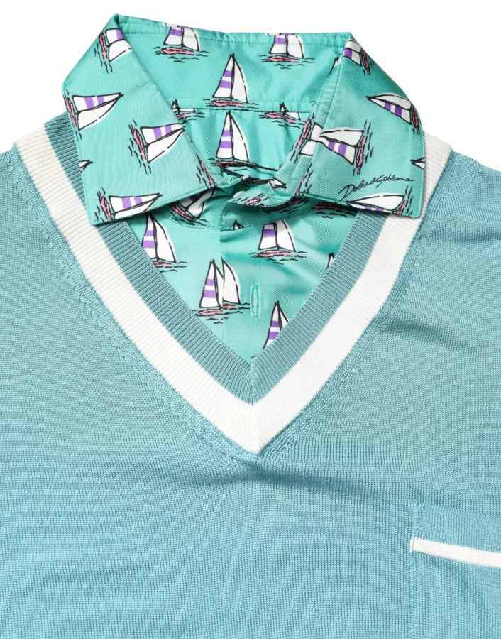 Dolce &amp; Gabbana Green Printed Collared Short Sleeve T-shirt