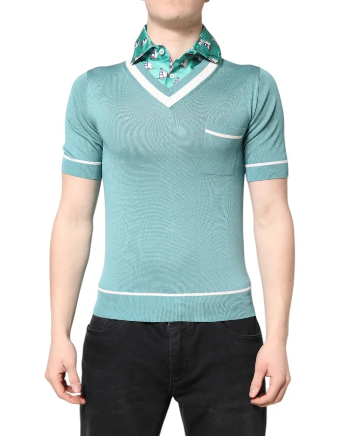 Dolce &amp; Gabbana Green Printed Collared Short Sleeve T-shirt