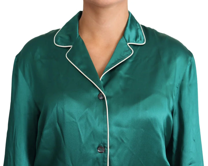 Dolce &amp; Gabbana Green Pyjama Blouse Silk Lounge Sleepwear Top