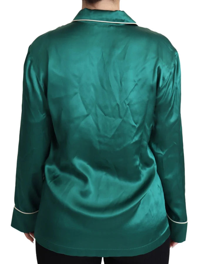 Dolce &amp; Gabbana Green Pyjama Blouse Silk Lounge Sleepwear Top
