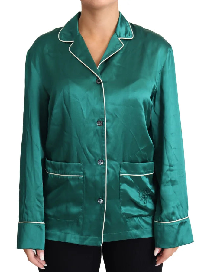 Dolce &amp; Gabbana Green Pyjama Blouse Silk Lounge Sleepwear Top
