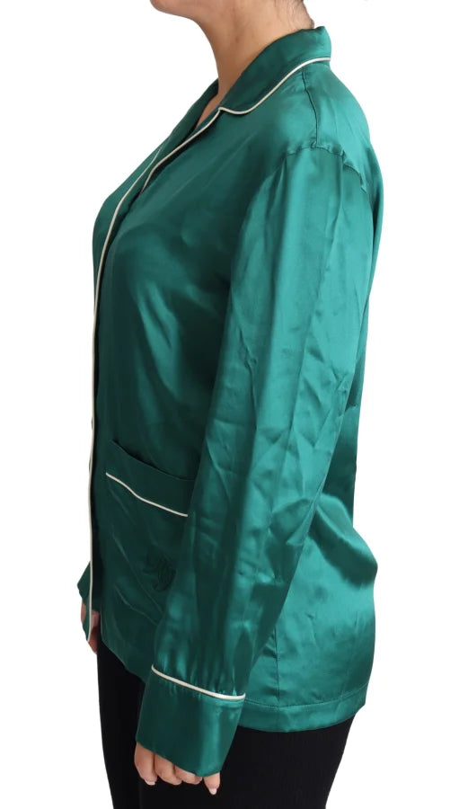 Dolce &amp; Gabbana Green Pyjama Blouse Silk Lounge Sleepwear Top