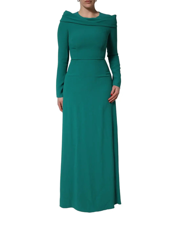Dolce &amp; Gabbana Green Round Neck Long Sleeves Gown Dress