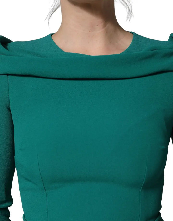 Dolce &amp; Gabbana Green Round Neck Long Sleeves Gown Dress