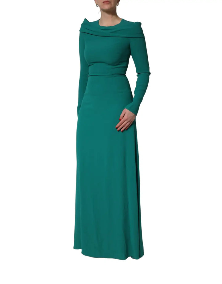 Dolce &amp; Gabbana Green Round Neck Long Sleeves Gown Dress