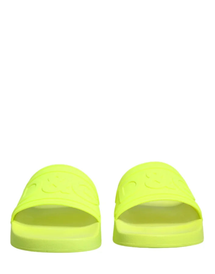 Dolce &amp; Gabbana Green Rubber Slides Sandals Beachwear Shoes