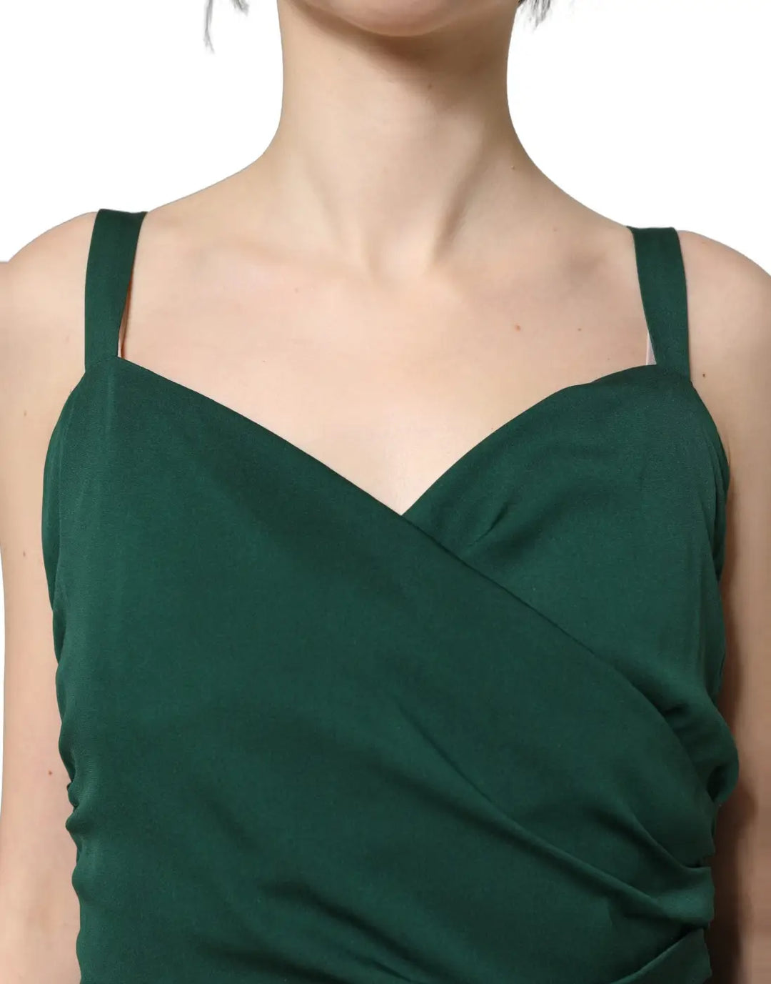 Dolce &amp; Gabbana Green Ruched Sweetheart Bodycon Midi Dress