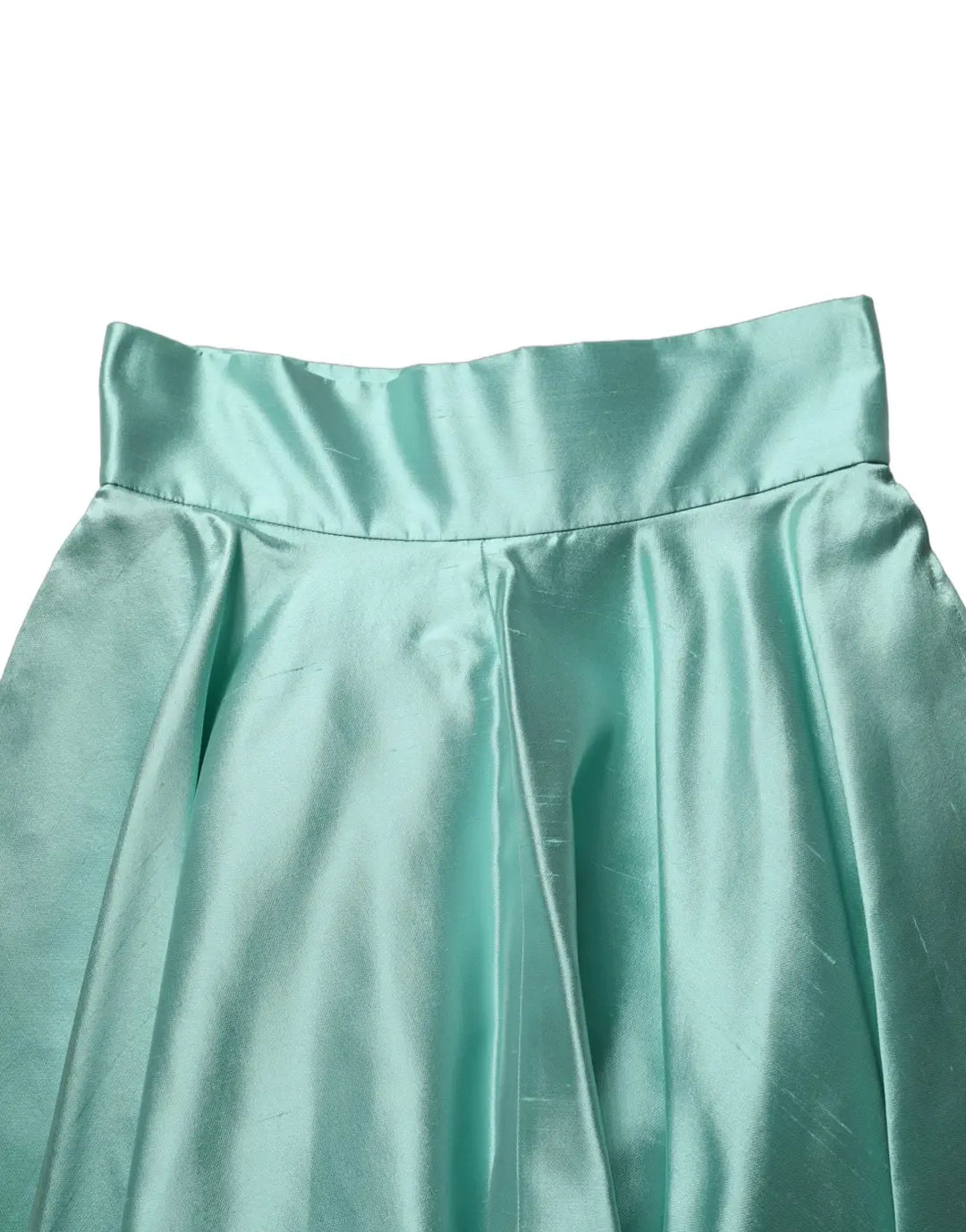 Dolce &amp; Gabbana Green Satin High-Waisted Pleated A-line Midi Skirt
