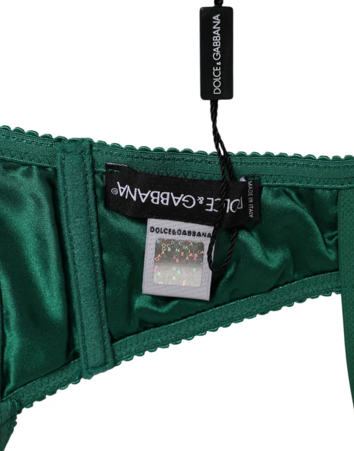 Dolce &amp; Gabbana Green Satin Semi-Padded Underwire Musk Underwear