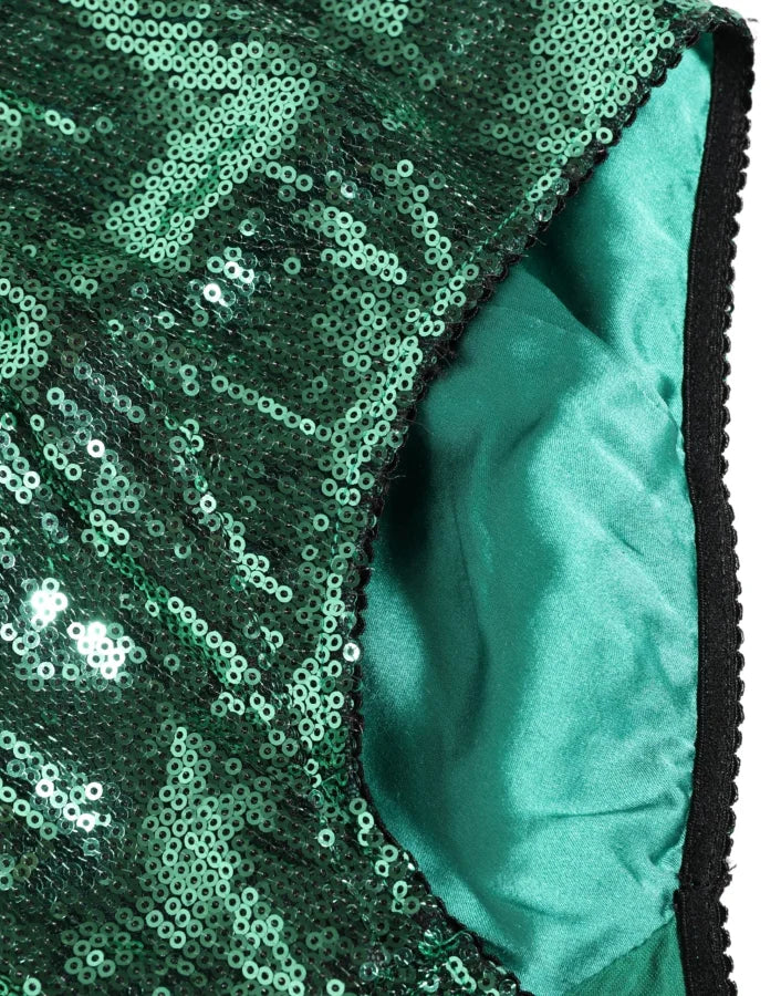 Dolce &amp; Gabbana Green Sequin Nylon High Waist Girdle Underwear