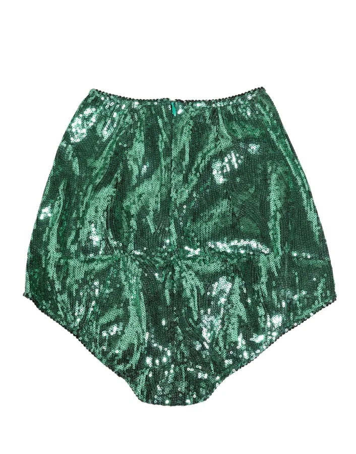 Dolce &amp; Gabbana Green Sequin Nylon High Waist Girdle Underwear