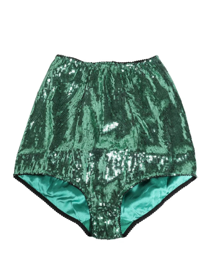 Dolce &amp; Gabbana Green Sequin Nylon High Waist Girdle Underwear