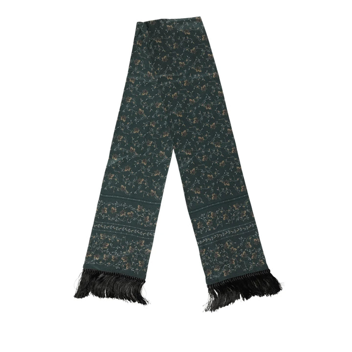 Dolce &amp; Gabbana Green Silk Floral Pattern Fringed 135cm X 16cm Scarf