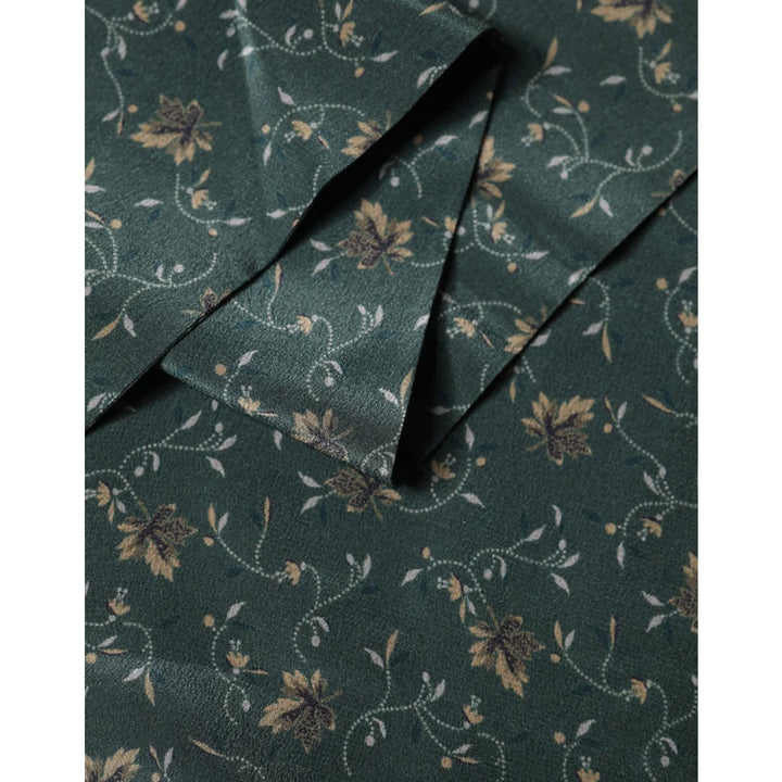 Dolce &amp; Gabbana Green Silk Floral Pattern Fringed 135cm X 16cm Scarf