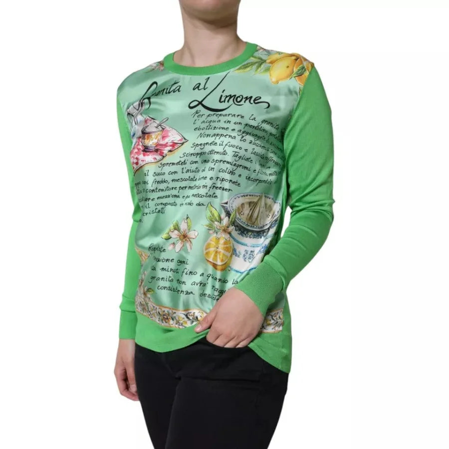 Dolce &amp; Gabbana Green Silk Granita Al Limone Long Sleeves Sweater