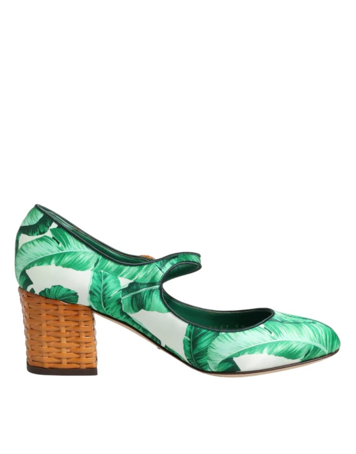 Dolce &amp; Gabbana Green Silk MARY JANES Leaf Sandals Shoes