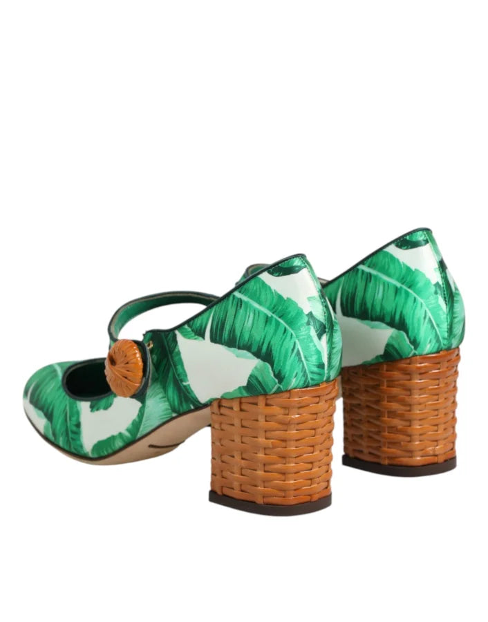 Dolce &amp; Gabbana Green Silk MARY JANES Leaf Sandals Shoes