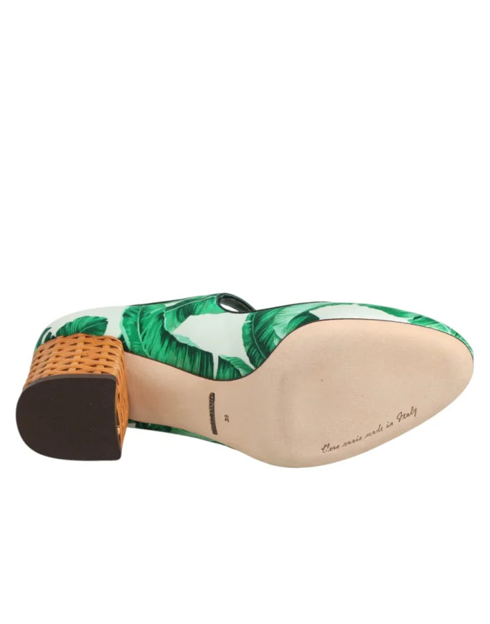 Dolce &amp; Gabbana Green Silk MARY JANES Leaf Sandals Shoes